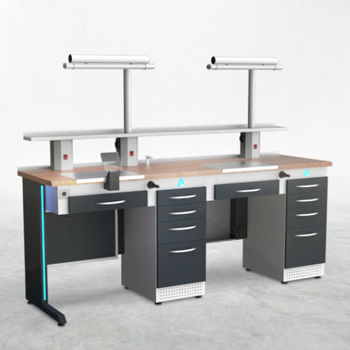 Postazione di lavoro per laboratorio odontotecnico con ripiani - TM4 - A4 Dental - con illuminazione / con cassetti / doppia