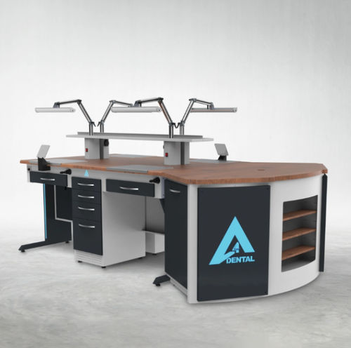 Postazione di lavoro per laboratorio odontotecnico con ripiani - ADA - A4 Dental - con illuminazione / con cassetti / modulare