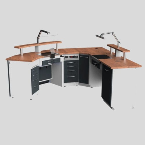 Postazione di lavoro per laboratorio odontotecnico con ripiani - CHF - A4 Dental - con illuminazione / con cassetti / modulare