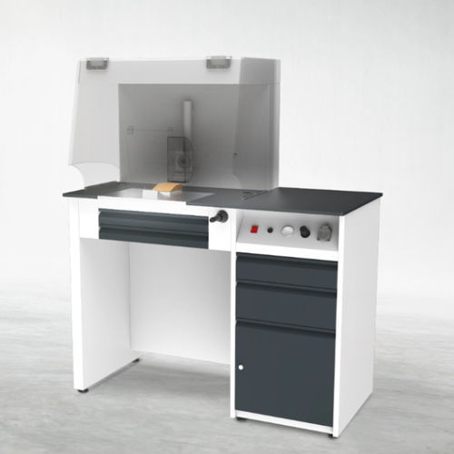Postazione di lavoro per laboratorio odontotecnico con ripiani - KTM - A4 Dental - con illuminazione / con cassetti / in acciaio inossidabile