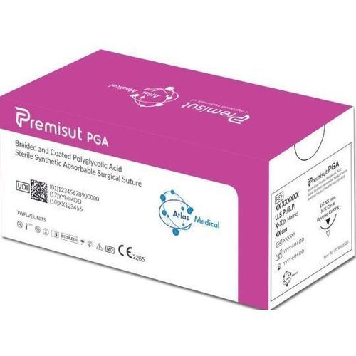 Filo di sutura assorbibile a breve termine - Premisut PGA - Atlas Medical - per chirurgia delle piaghe / per chirurgia dei tessuti molli / 8/0