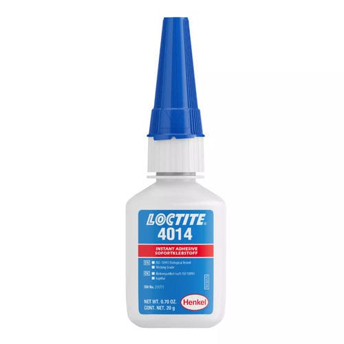 Colla di assemblaggio medicale cianoacrilato - LOCTITE® 4014 - Henkel - per dispositivi medici monouso / per plastica / a bassa viscosità