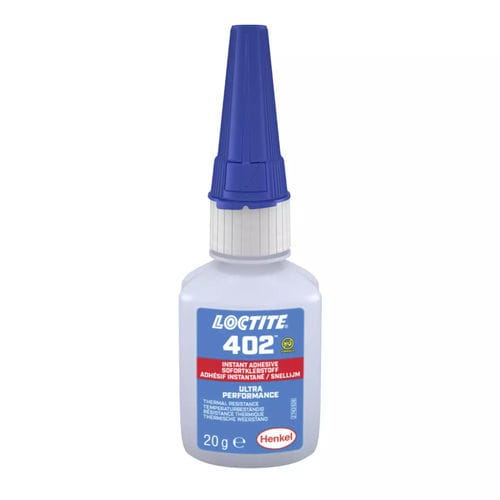 Colla di assemblaggio medicale cianoacrilato - LOCTITE® 402 - Henkel - per dispositivi medici monouso / per gomma / per metallo