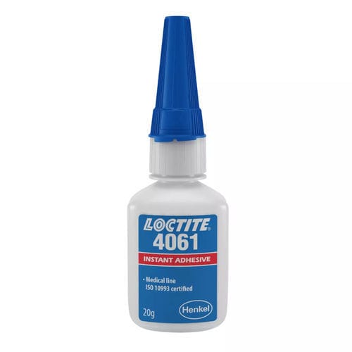Colla di assemblaggio medicale cianoacrilato - LOCTITE® 4061 - Henkel - per dispositivi medici monouso / per gomma / per plastica
