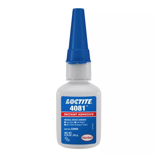 Colla di assemblaggio medicale cianoacrilato - LOCTITE® 4081 - Henkel - per dispositivi medici monouso / per metallo / per plastica
