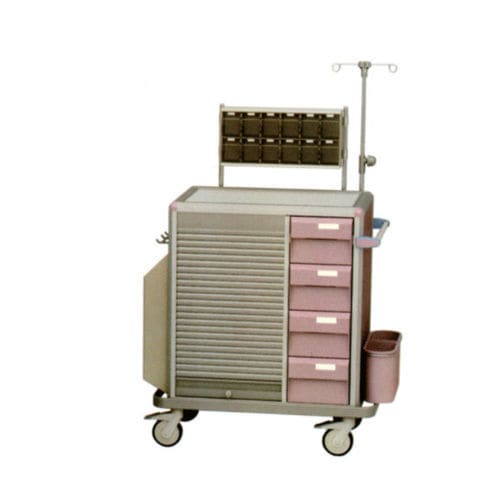 Carrello medico - B-28 - Tianjin Kangli Medical Instrument - di stoccaggio / in alluminio / con asta portaflebo