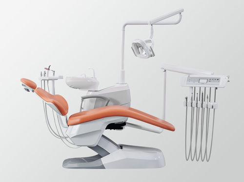 Riunito odontoiatrico con poltrona elettrica - A4 - FOSHAN ESAY MEDICAL TECHNOLOGY CO.,LTD - con poggiatesta flessibile / con sistema di igiene / con portastrumenti laterale