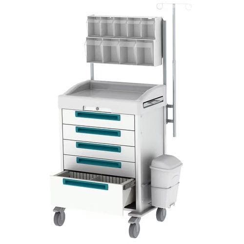 Carrello per anestesia - Viviam Med - con asta portaflebo / 5 cassetti / con contenitori