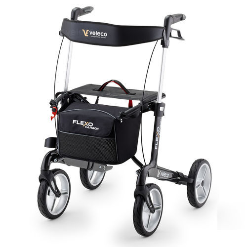 Deambulatore rollator a 4 ruote - FLE-CAR-BLA - Veleco - telaio in fibra di carbonio / con sedile / con cestello