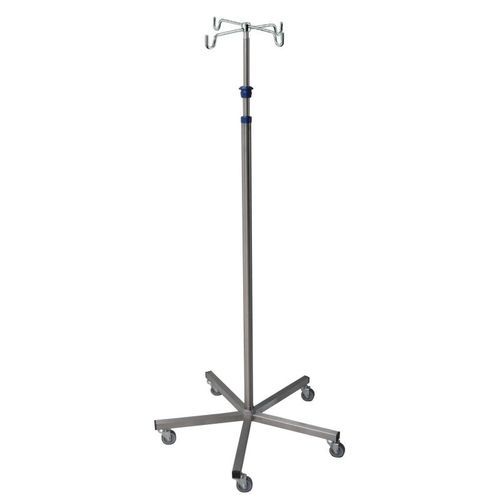 Asta portaflebo con rotelle - Agencinox - 4 ganci / telescopica / in acciaio inossidabile