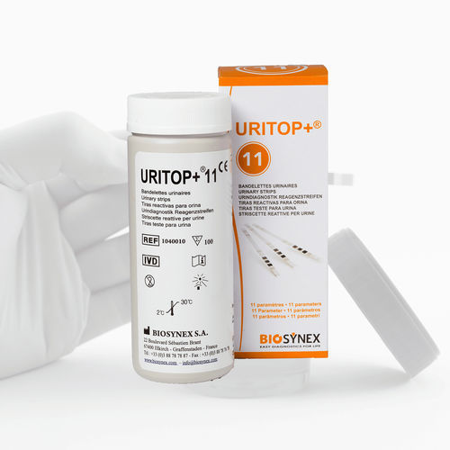 Striscia analitica per analisi di urina - URITOP®+ 11 - BIOSYNEX - di pH / di glucosio / di proteine