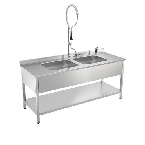 Tavolo da lavoro - 822T22 - Bawer - rettangolare / con lavandino / in acciaio inossidabile