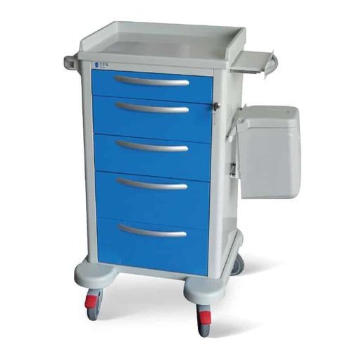 Carrello medico - ALFA 01P - Conf Industries - per trattamenti / con cestello per rifiuti / 5 cassetti