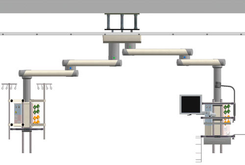 Doppio braccio di distribuzione a soffitto - Performance IC2 - EMALED - per terapia intensiva / articolato / con ripiani