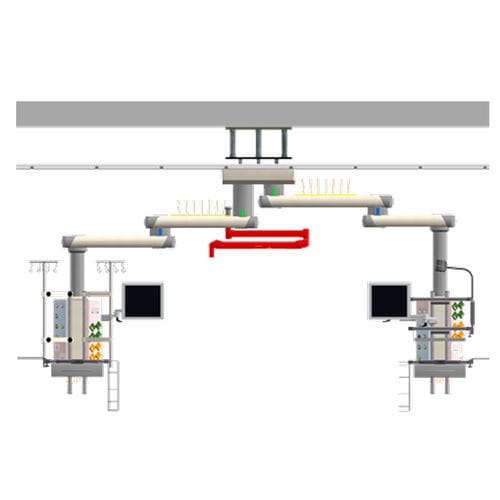 Doppio braccio di distribuzione a soffitto - Premium IC3 - EMALED - per terapia intensiva / articolato / con ripiani