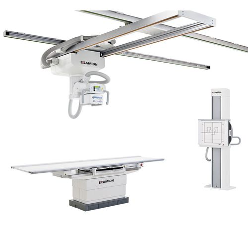 Sistema di radiografia digitale - X-DRS Ceiling Standard - Examion - per radiografia multidisciplinare / con braccio portatubo telescopico a soffitto / con bucky da terra