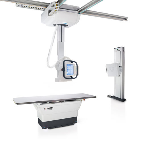 Sistema di radiografia digitale - X-DRS Ceiling Flow - Examion - per radiografia multidisciplinare / con bucky da terra / con braccio portatubo telescopico a soffitto