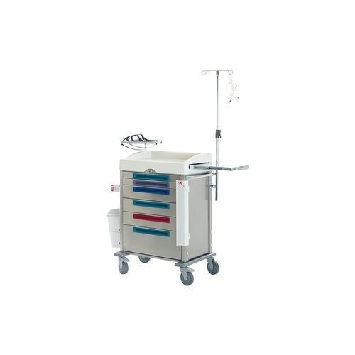 Carrello di emergenza - K040 / K - Kenmak Hospital Furnitures  - per defibrillatore / portarifiuti / in acciaio inossidabile