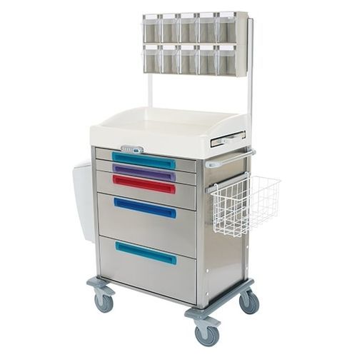 Carrello per anestesia - K040 / AK - Kenmak Hospital Furnitures  - per defibrillatore / portarifiuti / in acciaio inossidabile