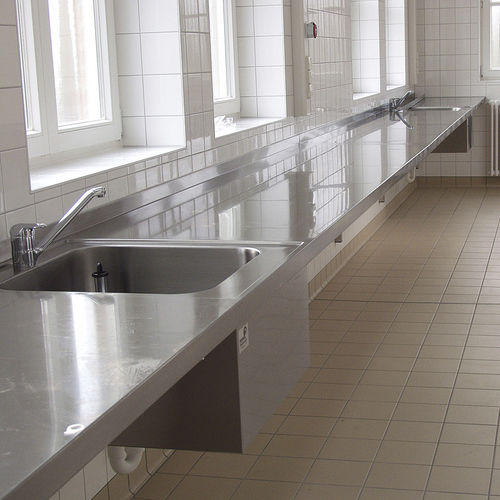 Tavolo di procedura da laboratorio - A-U-800 - KUGEL medical GmbH & Co. KG - con lavandino / in acciaio inossidabile / a muro