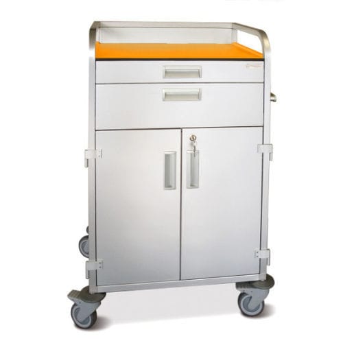 Carrello medico - Medicar M4  - Mercura Industries - per trattamenti / in alluminio anodizzato / a doppia porta