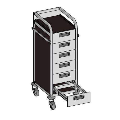 Carrello medico - Medicar M6 Small - Mercura Industries - per trattamenti / in alluminio anodizzato / 6 cassetti