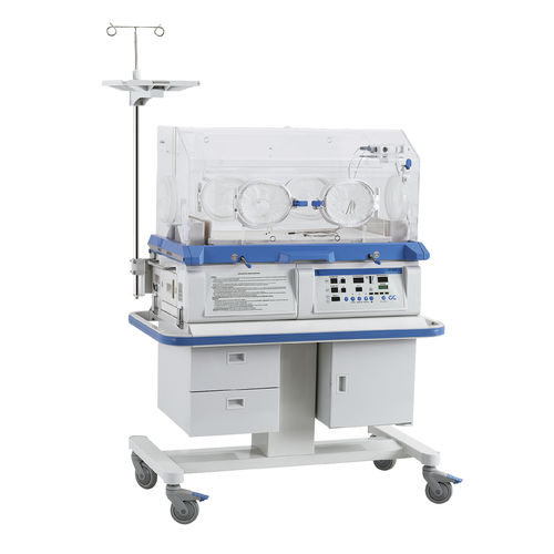 Incubatrice neonatale con rotelle - YP-970 - Ningbo David Medical Device - con contenitore / con 4 finestre operative