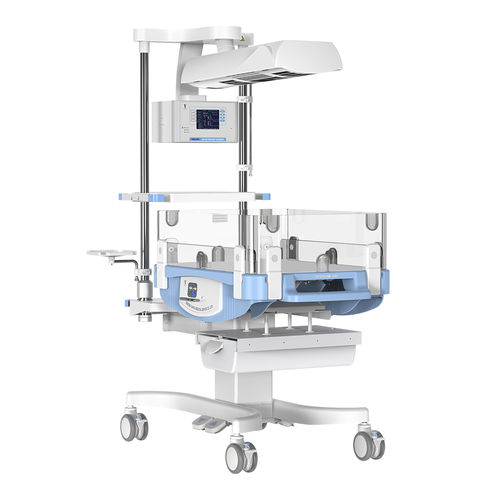 Tavolo di rianimazione neonatale con contenitore - HKN-2001 - Ningbo David Medical Device - con lampada per fototerapia / ad altezza regolabile / su rotelle