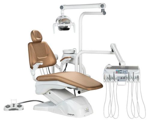 Riunito odontoiatrico con poltrona elettrica - Siena - Olsen Industry - con poggiatesta flessibile / con monitor / con portastrumenti