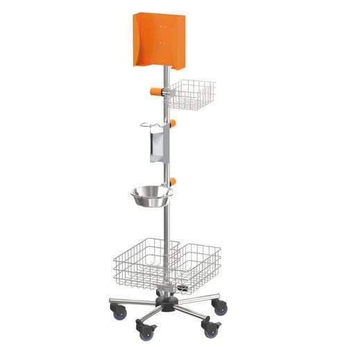 Stazione igienizzante con rotelle - S025120I - provita medical - con supporto per gel idroalcolico / con glove box / con cestello