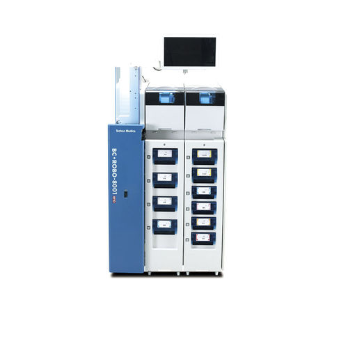 Sistema di etichettatura per tubi da laboratorio - BC・ROBO-8001RFID - Techno Medica  - per l'industria farmaceutica / automatico / ad alta velocità