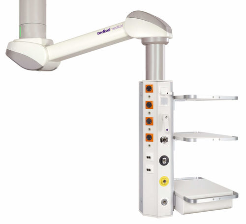 Braccio di distribuzione a soffitto - Tedisel Medical - per sala operatoria / con ripiani / con colonne