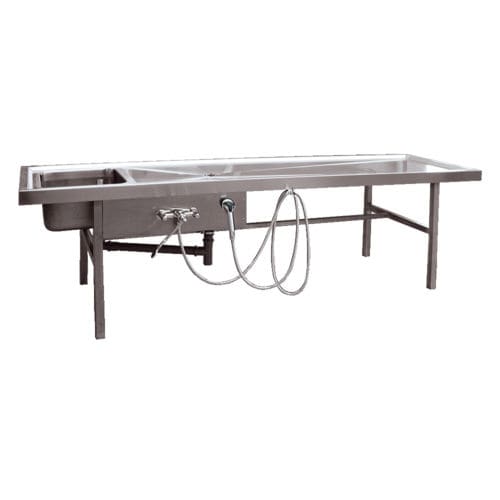 Tavolo di autopsia - BASIC - UFSK INTERNATIONAL GmbH & Co. KG - rettangolare / in acciaio inossidabile / con lavandino