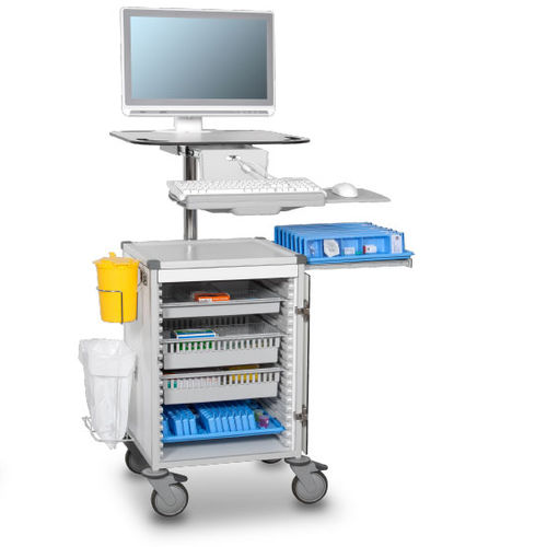 Carrello informatico di distribuzione di farmaci - Wiegand AG - ad altezza regolabile / con cassetti / sicuro
