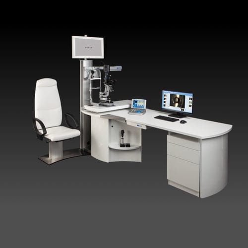 Riunito oftalmico - HS-1410 - Haag-Streit Diagnostics - con poltrona / con ripiani / con monitor