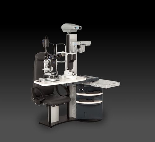Riunito oftalmico - HS-810 - Haag-Streit Diagnostics - con poltrona / con ripiani / con monitor