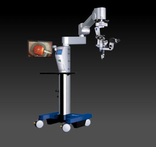 Microscopio operatorio oftalmico - Hi-R NEO 900 - Haag-Streit Diagnostics - con rotelle