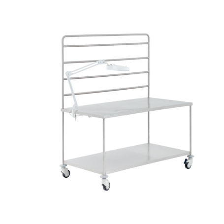 Tavolo di confezionamento di strumenti medici e chirurgici - 55.1379 - Üzümcü Medical Devices - rettangolare / su rotelle / in acciaio inossidabile