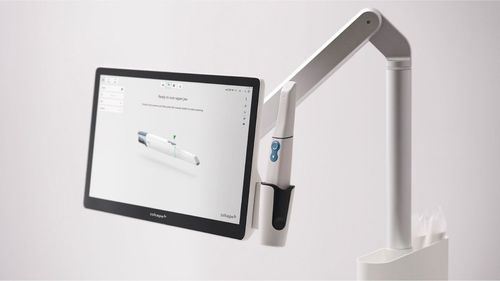 Carrello informatico point of care - TRIOS MOVE - 3shape - per pannello PC / con batteria / ad altezza regolabile