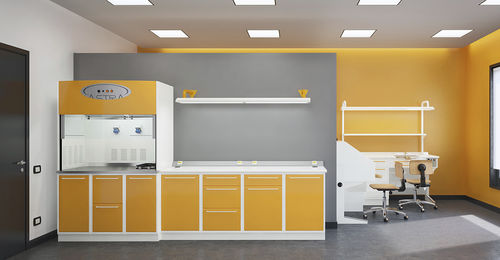 Postazione di lavoro per laboratorio odontotecnico con illuminazione - ALIUS  - ASTRA MOBILI METALLICI   - con ripiani / con 2 posti / modulare