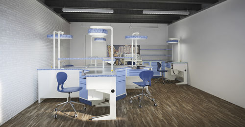 Postazione di lavoro per laboratorio odontotecnico con illuminazione - ALIUS  - ASTRA MOBILI METALLICI   - con ripiani / con 2 posti / ad isola