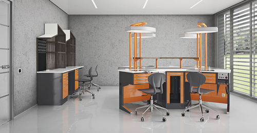 Postazione di lavoro per laboratorio odontotecnico con illuminazione - ALIUS  - ASTRA MOBILI METALLICI   - con ripiani / ad isola