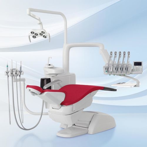 Riunito odontoiatrico con poltrona - Skema 5 - Castellini - compatto / con poggiatesta flessibile / con monitor