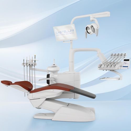 Riunito odontoiatrico con poltrona - Skema 6 - Castellini - compatto / con poggiatesta flessibile / con monitor