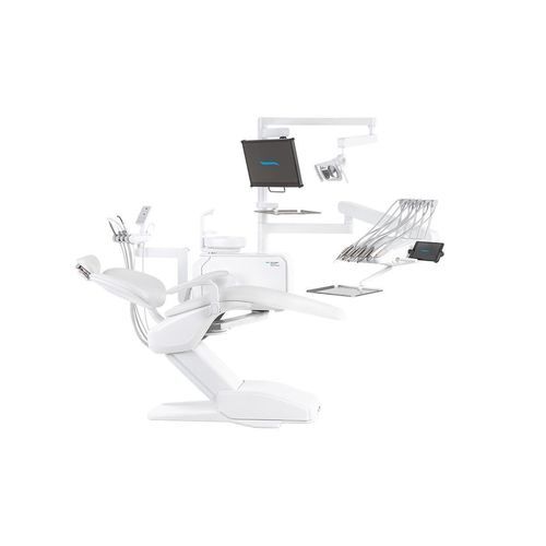 Riunito odontoiatrico con poggiatesta flessibile - Model Pro - DIPLOMAT DENTAL s.r.o. - ambidestro / con sistema di igiene / con portastrumenti laterale