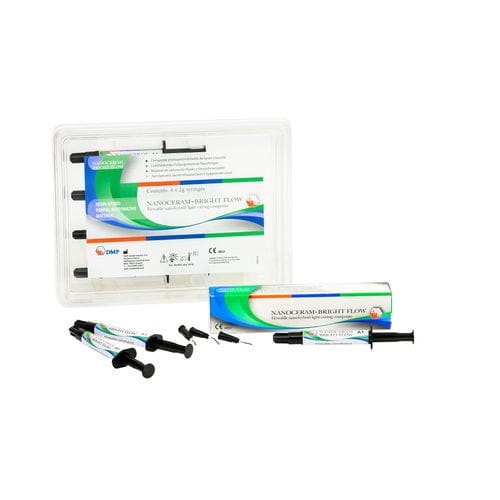 Materiale odontoiatrico in composito fluido - NANOCERAM-BRIGHT FLOW - DMP - per ricostruzione dentale / per denti posteriori / fotopolimerizzable