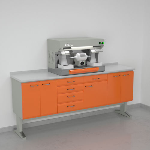 Postazione di lavoro per laboratorio odontotecnico con cappa - 8+2+19+8, E07/S  - ERIO - con ripiani / in acciaio inossidabile