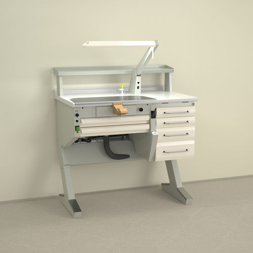 Postazione di lavoro per laboratorio odontotecnico con ripiani - PL/AR+C4 - ERIO - con illuminazione / con cassetti