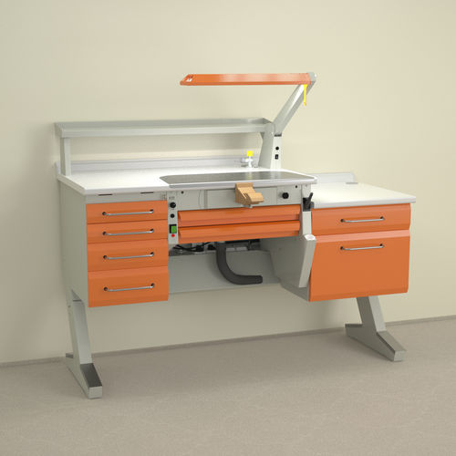 Postazione di lavoro per laboratorio odontotecnico con ripiani - C4+PL/AR+BF/C - ERIO - con illuminazione / con cassetti