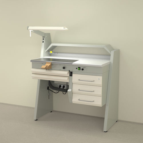 Postazione di lavoro per laboratorio odontotecnico con ripiani - SOLE1 - ERIO - con illuminazione / con cassetti / compatta